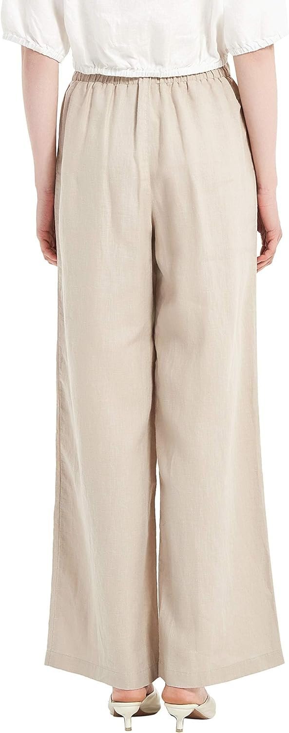 Women's Drape Linen Pants Summer Wide Leg Trousers Compact Fabric with Pockets