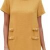 Women's Tweed Dress Short Sleeve Crew Neck A-line Party Vintage Mini Skirt Causal Dresses