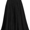 Women High Elastic Waist Pleated Midi Long Skirt Swing A-line Skirts