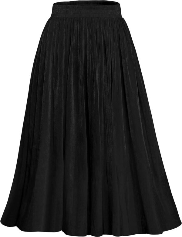 Women High Elastic Waist Pleated Midi Long Skirt Swing A-line Skirts