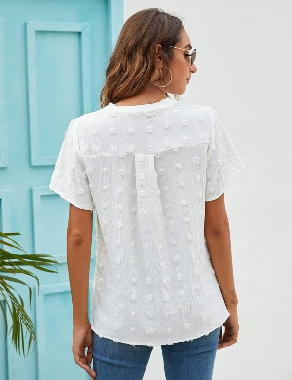 714ARPGJzhL._AC_SL1500.jpg Womens White Chiffon Blouses Short Sleeve V Neck Shirts Summer Casual Polka Dot Tops
