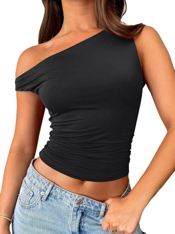 Womens Off The Shoulder Tops Sleeveless Shirts Going Out Crop Tank Tops Slim Fitted Y2K Summer Outfits 2024