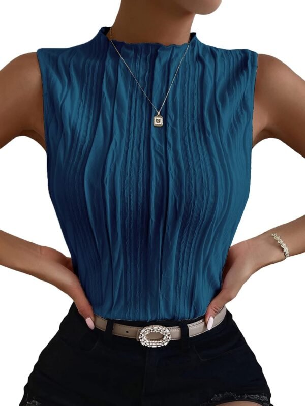 Women's Sleeveless Mock Neck Textured Tank Top