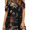 Women Summer Cold Shoulder Criss Cross Neckline Short Sleeve Casual Tunic Top Dress (S-3XL)