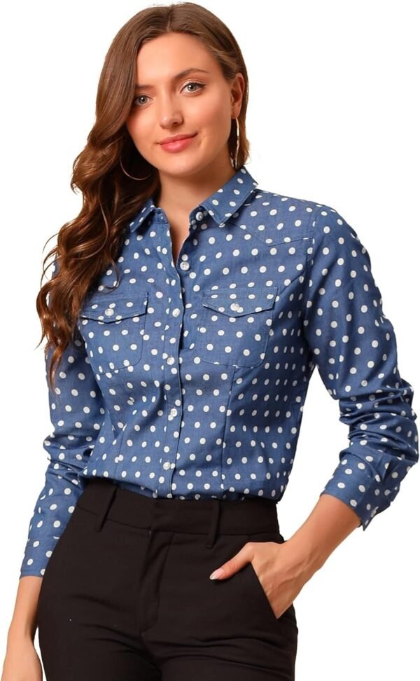 715Gu_lEqPL._AC_SL1500.jpg Women's Button Down Long Sleeve Point Collar Chambray Poplin Shirt