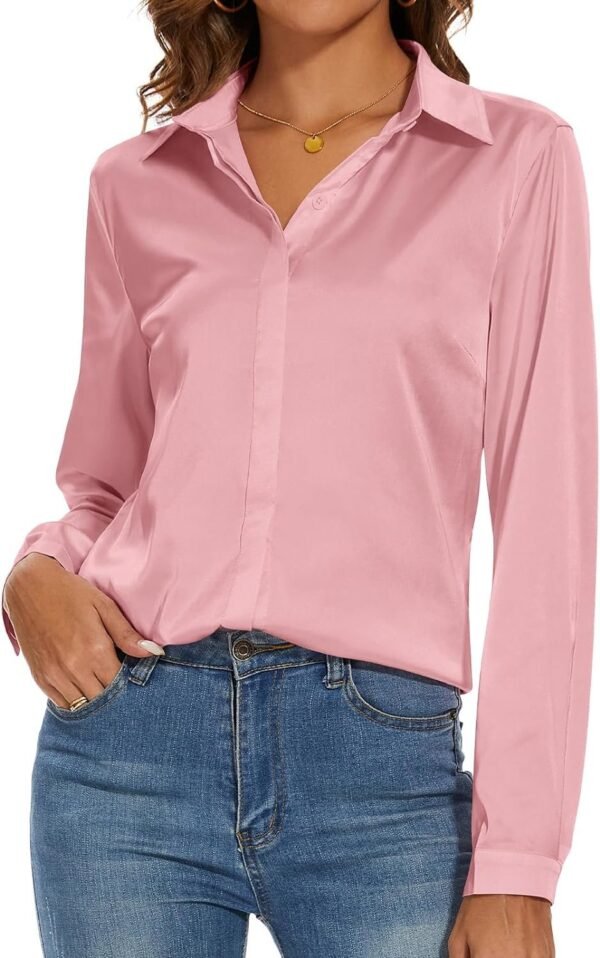 Women's Silk Blouse Long Sleeve Lady Shirt Casual Office Work Blouse Shirt Tops