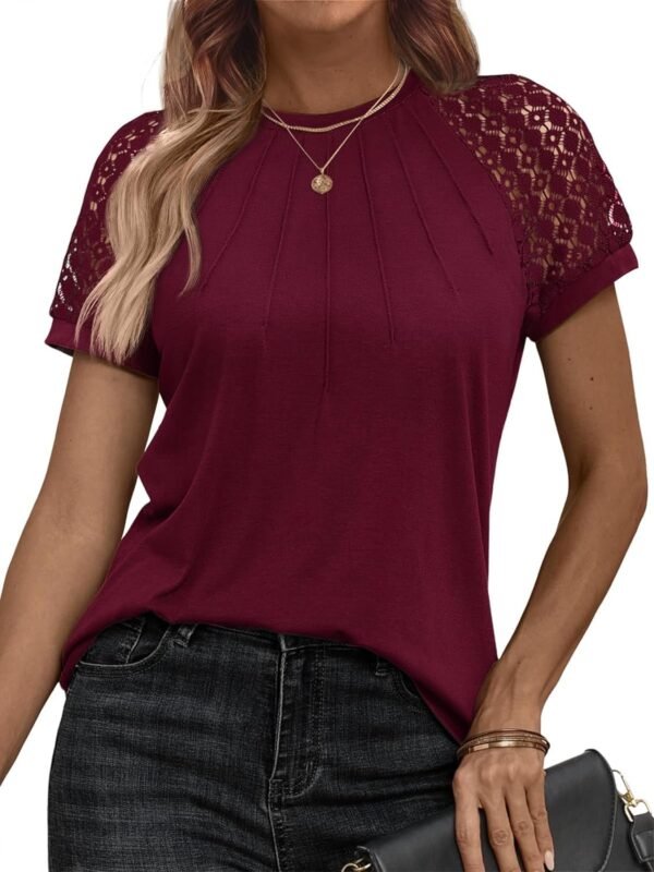 Womens Tshirts Trendy Fashion Tops Lace Short Sleeve Business Tee Shirts Casual Knitted Blouses Summer Outfits 2024