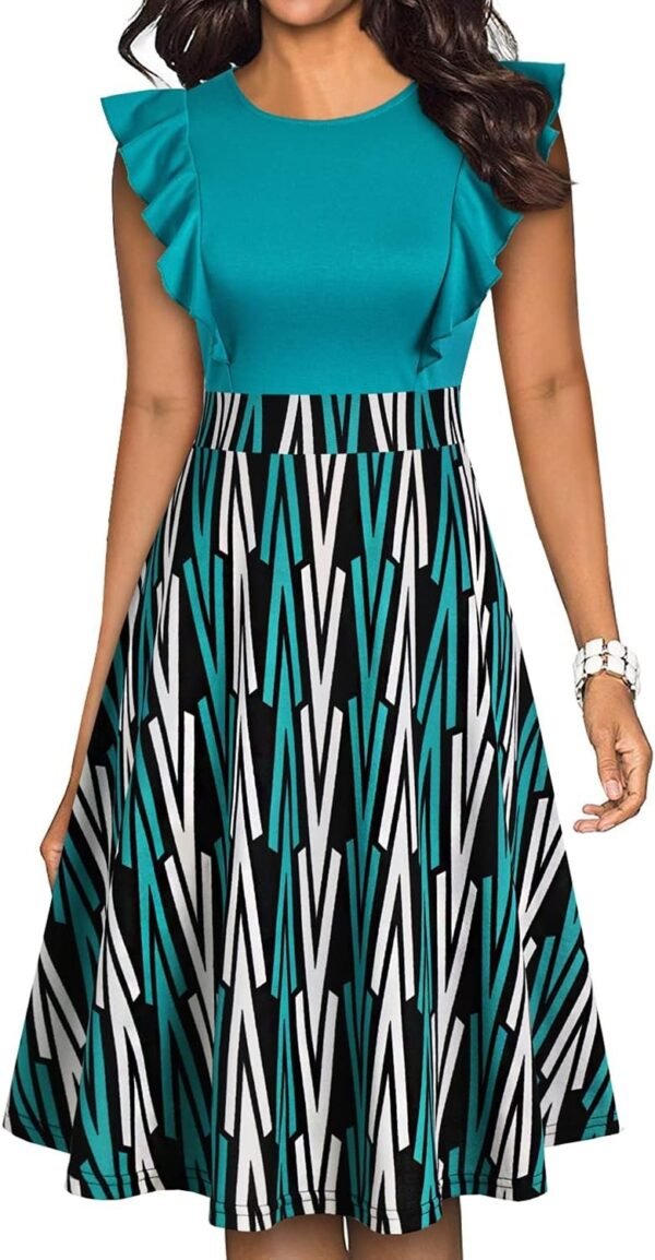 Women's Vintage Ruffle Floral Flared A Line Swing Casual Cocktail Party Dresses