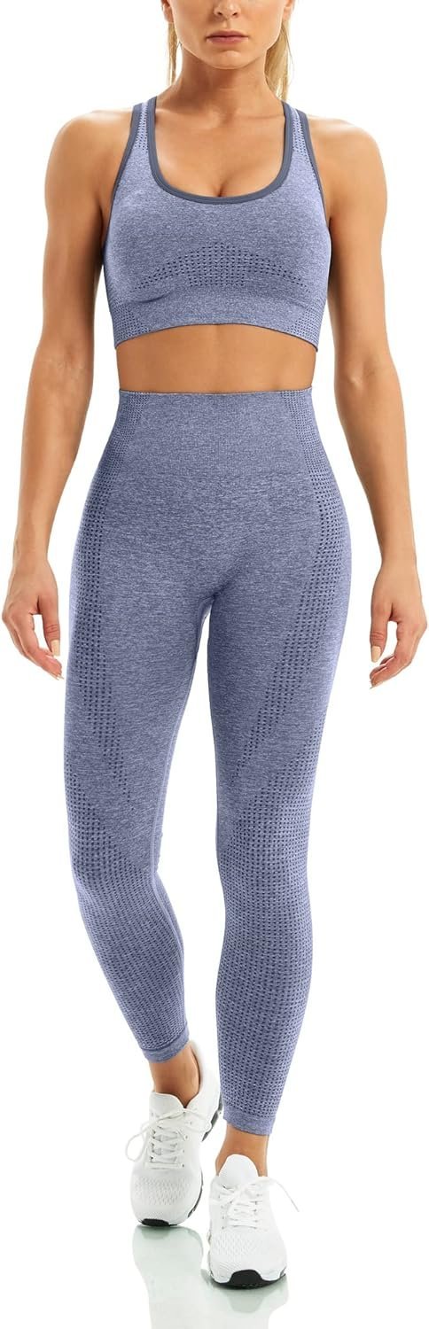 Women 2 Piece Workout Outfits Sports Bra Seamless Leggings Yoga Gym Activewear Set