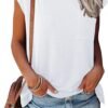 Womens Summer Short Cap Sleeve Shirts Solid Loose Fit Pocket Tunic Tops