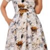 Womens Elegant Print Notched Neck Slant Pocket Pleated Hem Casual A-Line Dress