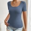 Women's Short Sleeve T Shirts Casual Summer Basic Scoop Neck Slim Fit Rib Knit Business Work Tee Tops