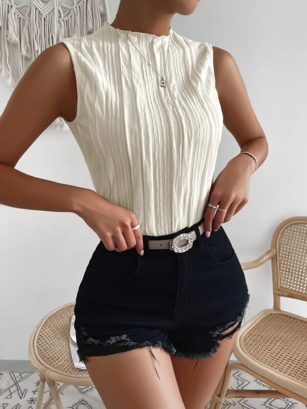 Women's Sleeveless Mock Neck Textured Tank Top