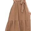 Women's Wrap V Neck Wedding Guest Dress Flutter Sleeve Swiss Dot A-Line Midi Summer Beach Dress