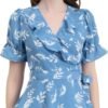 Women's Wrap Peplum Top Blouse Tie Waist Short Sleeve Ruffle Floral V Neck Belted Shirts