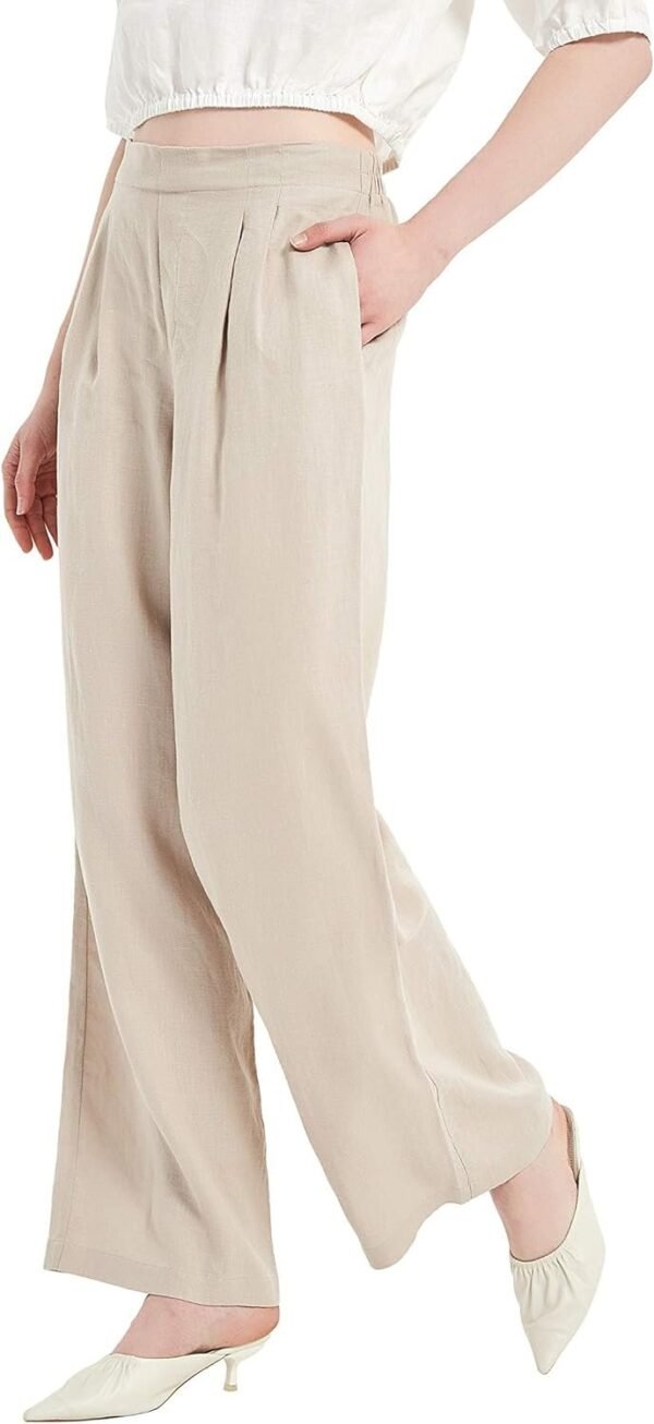 Women's Drape Linen Pants Summer Wide Leg Trousers Compact Fabric with Pockets