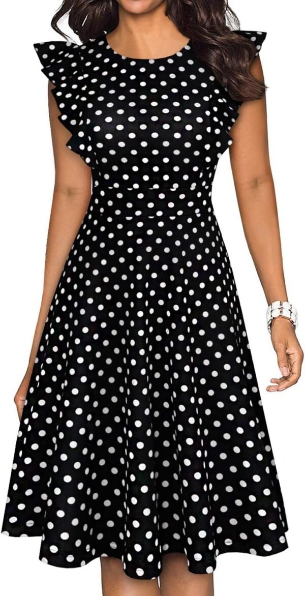 Women's Vintage Ruffle Floral Flared A Line Swing Casual Cocktail Party Dresses