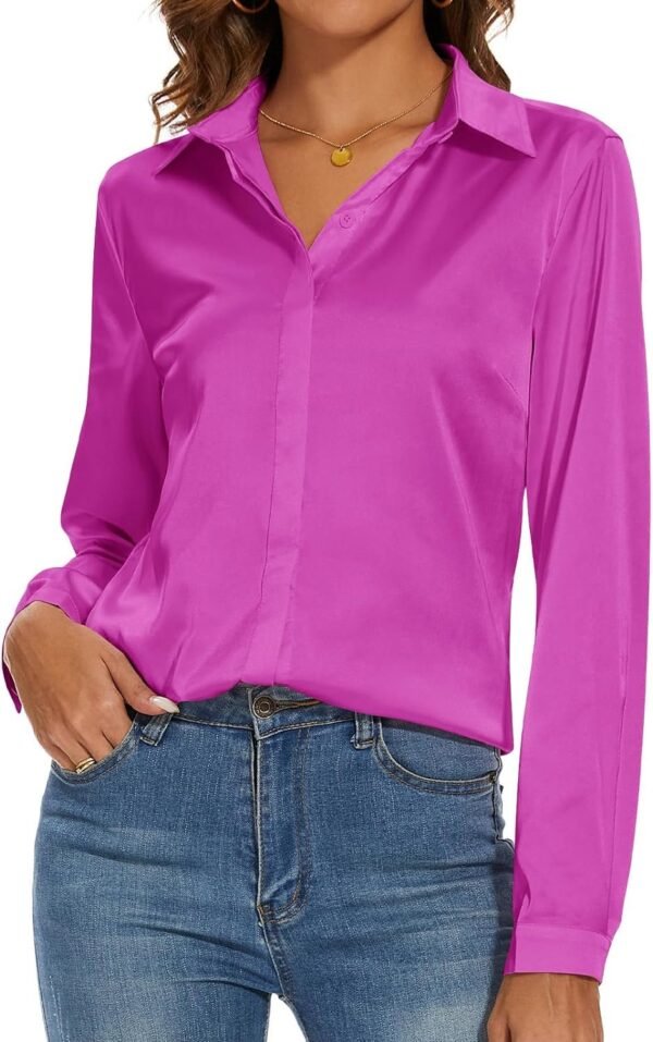 Women's Silk Blouse Long Sleeve Lady Shirt Casual Office Work Blouse Shirt Tops