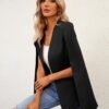 Womens Cape Blazer Split Sleeve Open Front Casual Jacket Coat Workwear
