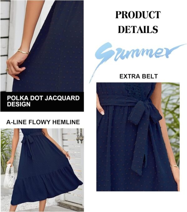 Women's Wrap V Neck Wedding Guest Dress Flutter Sleeve Swiss Dot A-Line Midi Summer Beach Dress