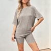 Women's Summer 2 Piece Outfits Lounge Sets Ribbed Knit Short Sleeve Loose Top and Bodycon Shorts Pajamas Set 2024