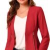 Women's Crop Collarless Blazers Suit Zip Decor Work Office Jackets Blazer