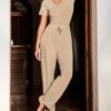Womens Short Sleeve Pajama Sets V Neck Loungewear Sleepwear Soft Pjs Sets