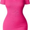 Women's Mini Dresses Sexy Ribbed Short Sleeve Tummy Control Bodycon Mini Dress
