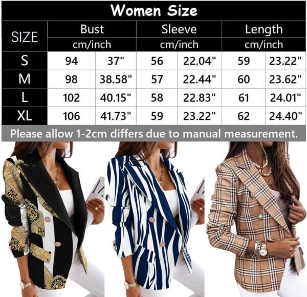 71B4tCic5KL._AC_SL1100.jpg Women's Casual Blazer with Front Opening, Long Sleeves, Double-Breasted Design, Vintage Printed Plaid, Slim Fit Women's Blazer