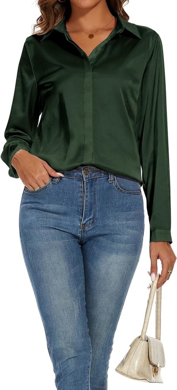 Women's Silk Blouse Long Sleeve Lady Shirt Casual Office Work Blouse Shirt Tops