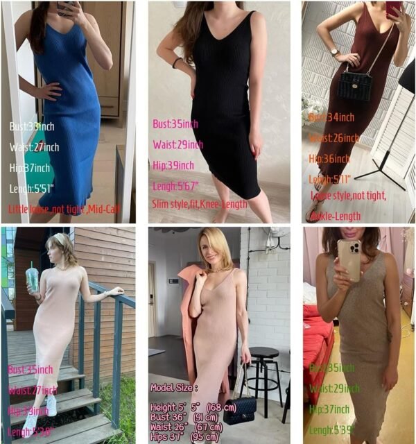 Women's Sleeveless Sweater Dress Knit Slim V Neck Bodycon Midi Stretchable Elasticity Slim Fits