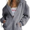 Women's Cute Hoodies Teen Girl Fall Jacket Oversized Sweatshirts Casual Drawstring Clothes Zip Up Y2K Hoodie with Pocket