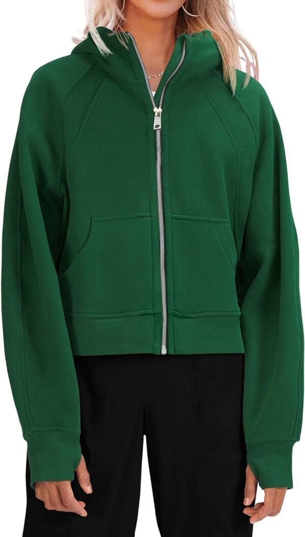 71CUTSV-BzL._AC_SL1500.jpg Womens Zip Up Sweatshirts Fleece Lined Collar Crop Hoodie Casual Cotton Long Sleeve Tops with Thumb Hole