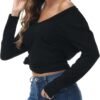 Women's Oversized T Shirts Fashion Long Sleeve Scoop Neck Top Shirts Loose fit Comfy Tees with Pockets