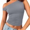 Womens Off The Shoulder Tops Sleeveless Shirts Going Out Crop Tank Tops Slim Fitted Y2K Summer Outfits 2024