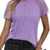 Womens Tshirts Trendy Fashion Tops Lace Short Sleeve Business Tee Shirts Casual Knitted Blouses Summer Outfits 2024