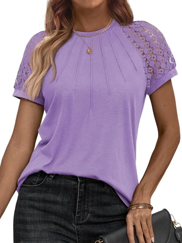 Womens Tshirts Trendy Fashion Tops Lace Short Sleeve Business Tee Shirts Casual Knitted Blouses Summer Outfits 2024