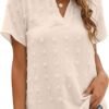 71DAfoelp4L._AC_SL1500.jpg Womens White Chiffon Blouses Short Sleeve V Neck Shirts Summer Casual Polka Dot Tops