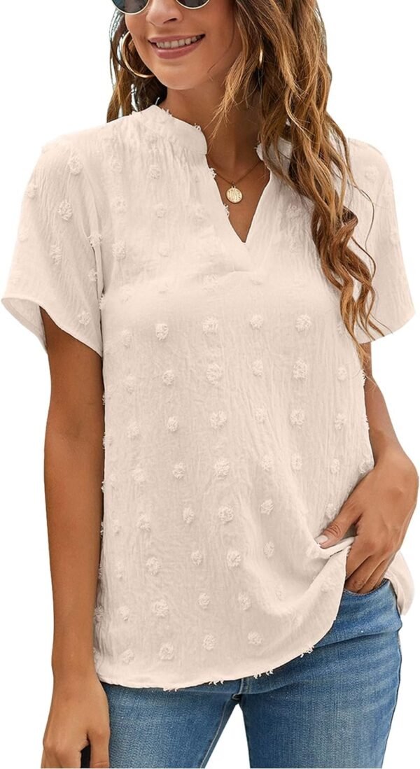 71DAfoelp4L._AC_SL1500.jpg Womens White Chiffon Blouses Short Sleeve V Neck Shirts Summer Casual Polka Dot Tops