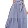 Women's Wrap V Neck Wedding Guest Dress Flutter Sleeve Swiss Dot A-Line Midi Summer Beach Dress