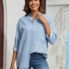 Women's Soft Tencel Denim Shirts Casual 3/4 Sleeve Button Down Blouses