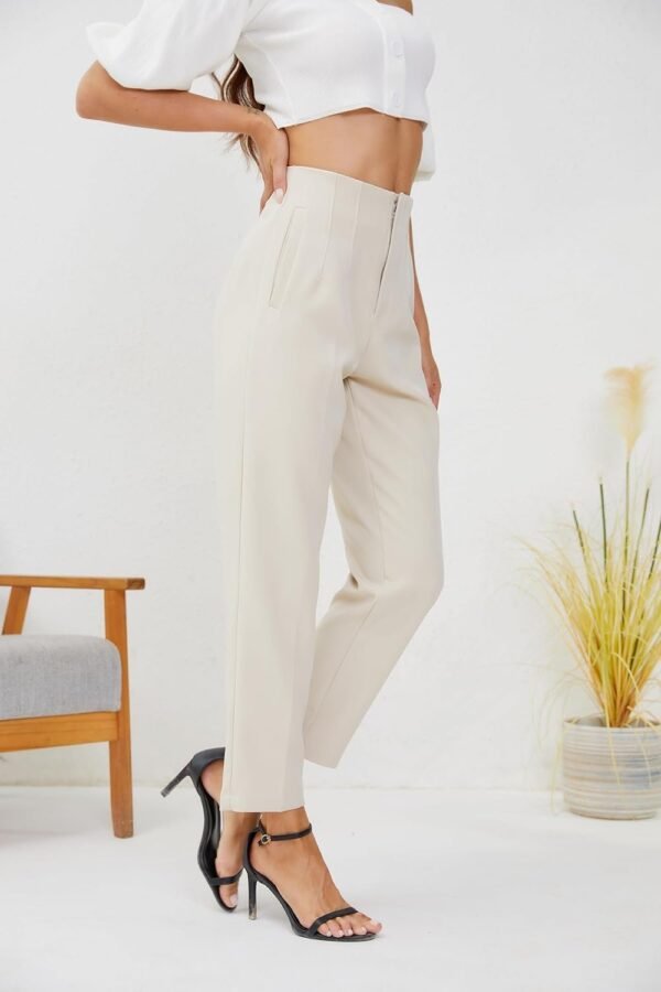 Women's High Waisted Business Trousers Straight Leg Pleated Office Slacks Pants