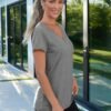 Womens T Shirts Short Sleeve V Neck Tops with Pockets Summer Fashion Trendy Soft Casual Comfy Outfits Clothes 2024