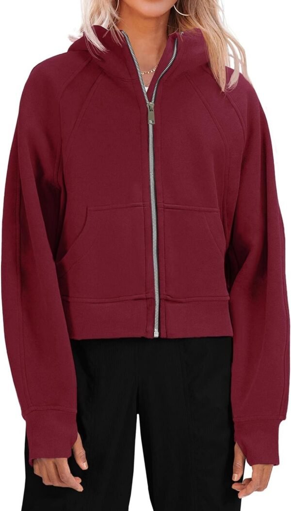 71E6ArM2x5L._AC_SL1500.jpg Womens Zip Up Sweatshirts Fleece Lined Collar Crop Hoodie Casual Cotton Long Sleeve Tops with Thumb Hole