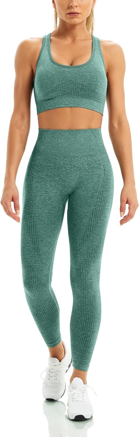 Women 2 Piece Workout Outfits Sports Bra Seamless Leggings Yoga Gym Activewear Set