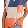 Womens Summer Short Cap Sleeve Shirts Solid Loose Fit Pocket Tunic Tops
