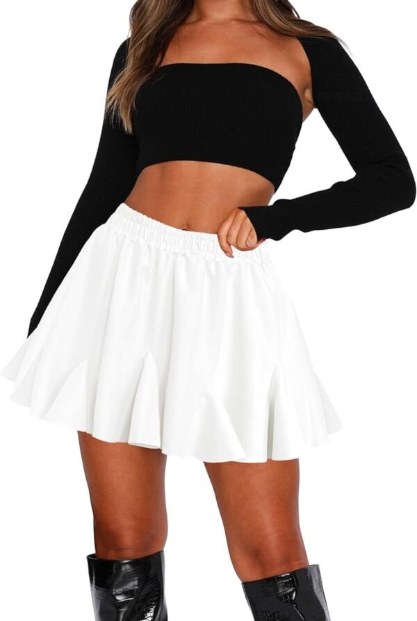 Women's Pleated Skater Skirt with Pockets High Waisted Ruffles Flared Mini Short Skirts