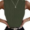 Women's Sleeveless Mock Neck Textured Tank Top