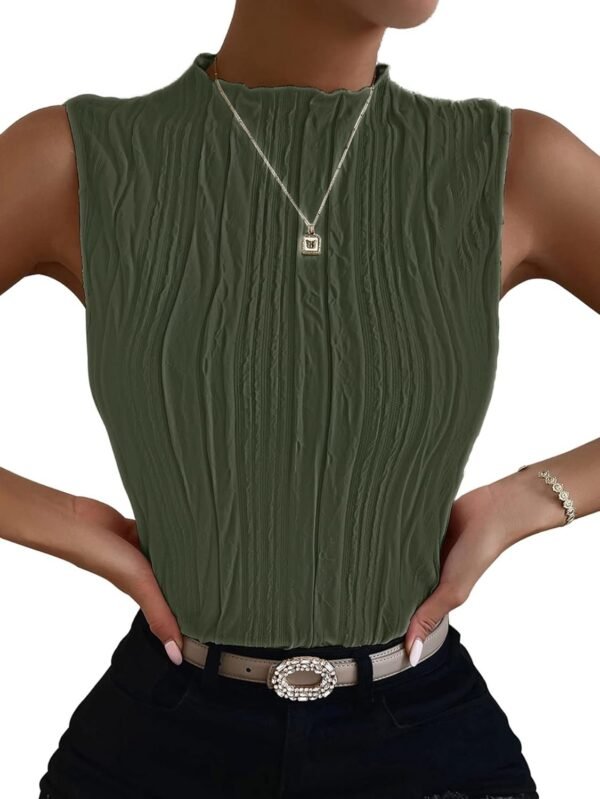 Women's Sleeveless Mock Neck Textured Tank Top