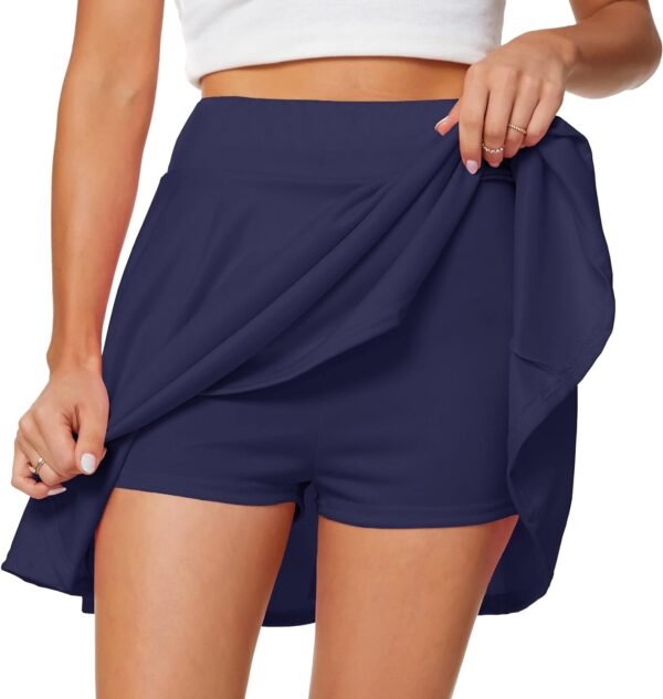 Women's Casual Basic Versatile Flared Pleated Mini Skater Skirt with Shorts